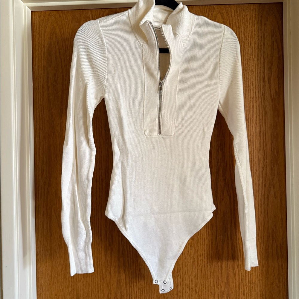 Abercrombie & Fitch Cream Ribbed Knit Bodysuit